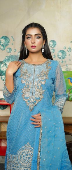 Sky Blue poly organza party wear dress