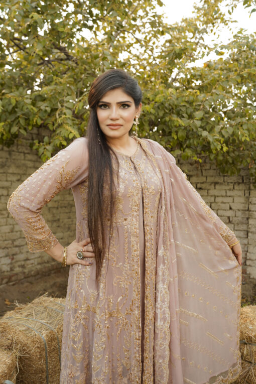 GOWN Dusty Rose Khushboo BLACKWOOD CRINKLE CHIFFON - Image 3