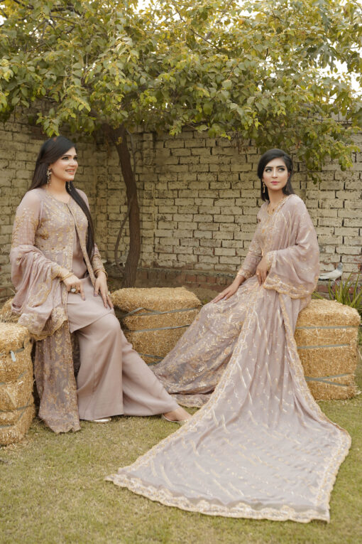 GOWN Dusty Rose Khushboo BLACKWOOD CRINKLE CHIFFON - Image 4