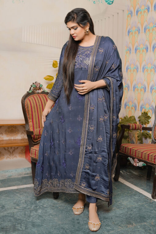 Aida Midnight Blue Frock Embroidery