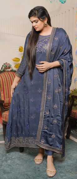 Aida Midnight Blue Frock Embroidery