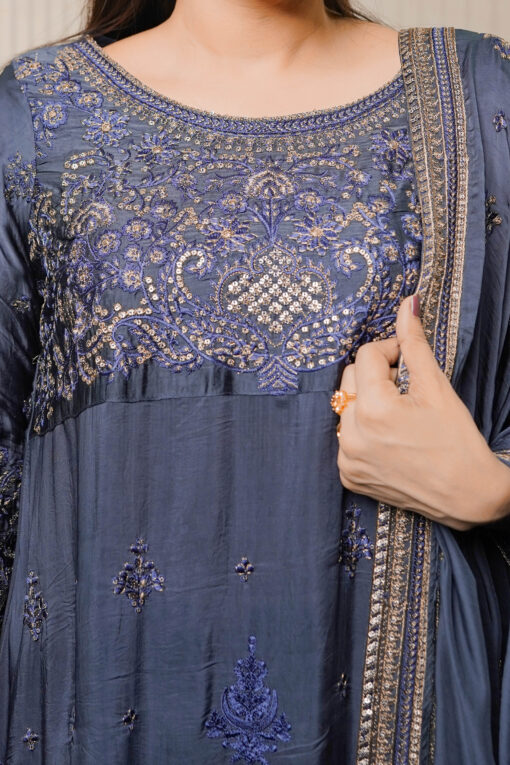Aida Midnight Blue Frock Embroidery - Image 3