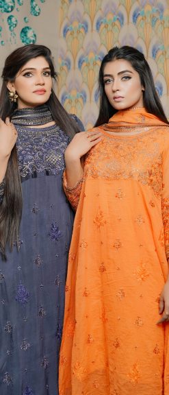 Aida Orange Frock Sequence Embroidery