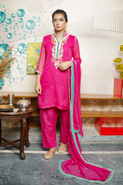 Deep Pink Hand Zari Work - Image 6