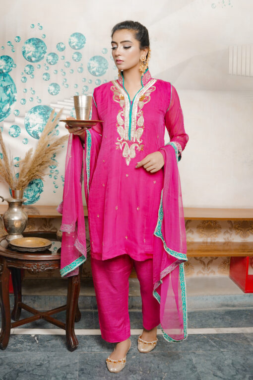 Deep Pink Hand Zari Work - Image 2
