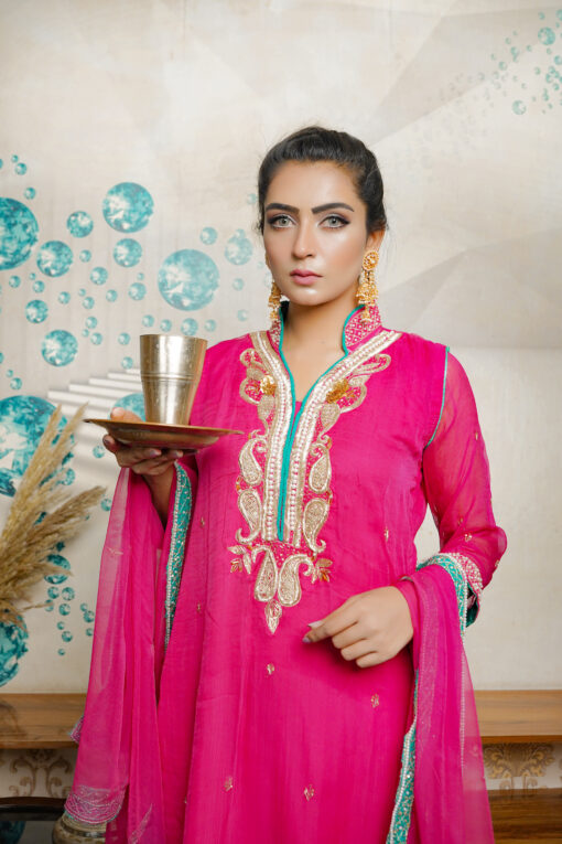 Deep Pink Hand Zari Work - Image 3