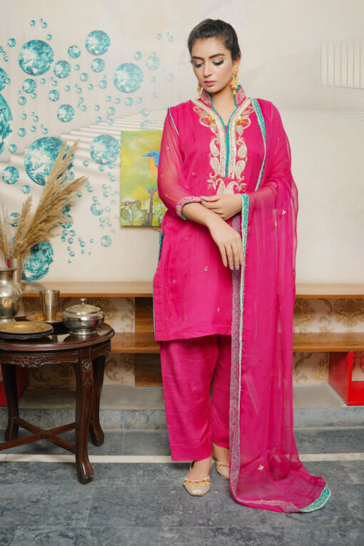 Deep Pink Hand Zari Work - Image 4