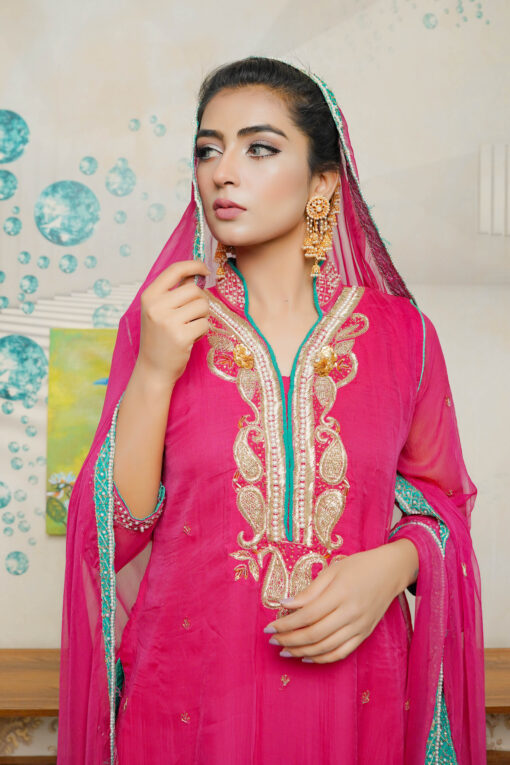 Deep Pink Hand Zari Work