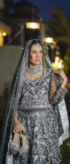 Bridal Steel Grey Embroidery Lehnga