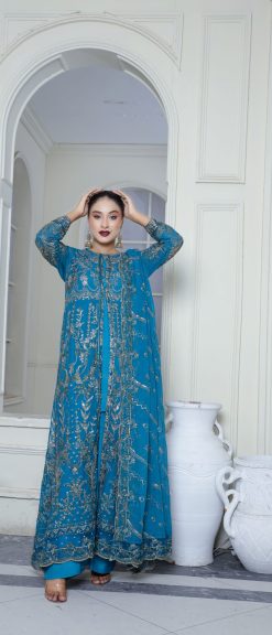 GOWN CADET BLUE BLACKWOOD CRINKLE CHIFFON