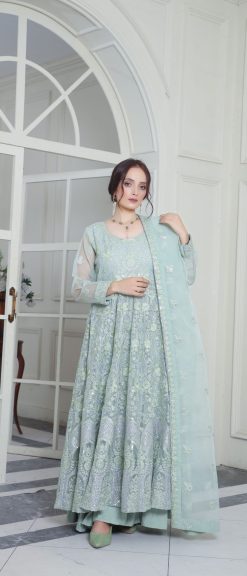 Mint Green Embroidered  Maxi