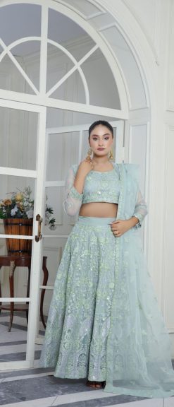 mint Green Organza Lehnga